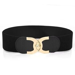 Wide Stretch Waist Belt – Black with Gold Clasp | Size: S/M/L